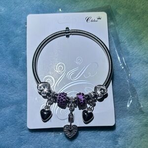 Silver Bracelet with Purple Charms